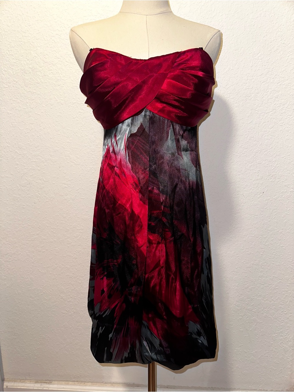 Y2K Jump Apparel Strapless Red Abstract Brushstroke Print Cocktail Dress